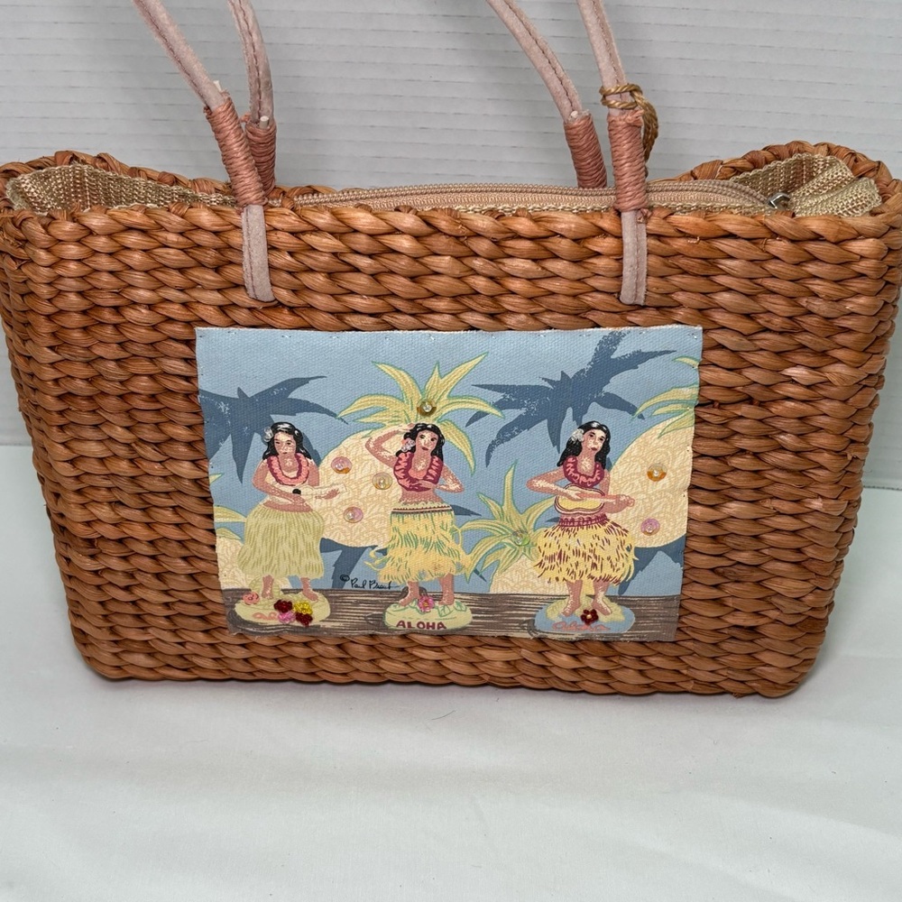 Sun N Sand Wicker Woven Hand Bag Tote Purse Beach Hawaiian Luau Palm Tree NWT